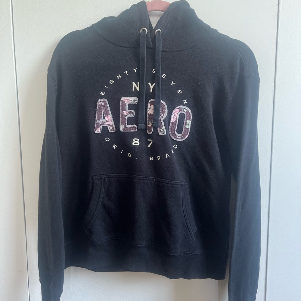 Aeropostale Black Hoodie with White and Purple Accents